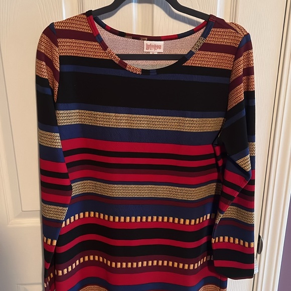 LuLaRoe Elegant Debbie pencil sheath dress gold red black stripe size XL X Large - Picture 2 of 6